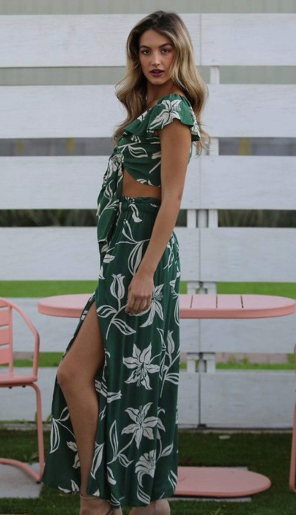 Tie Front Crop Top with Ruffle Sleeve