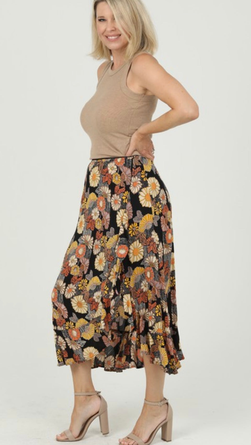 Floral Skirt with Ruffle