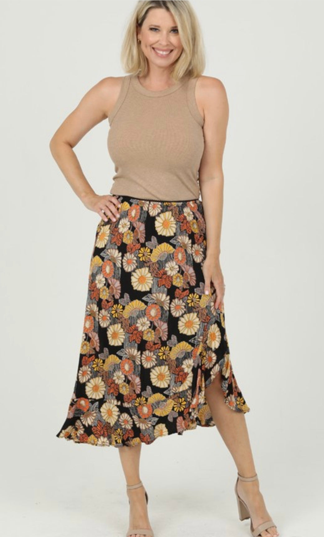 Floral Skirt with Ruffle