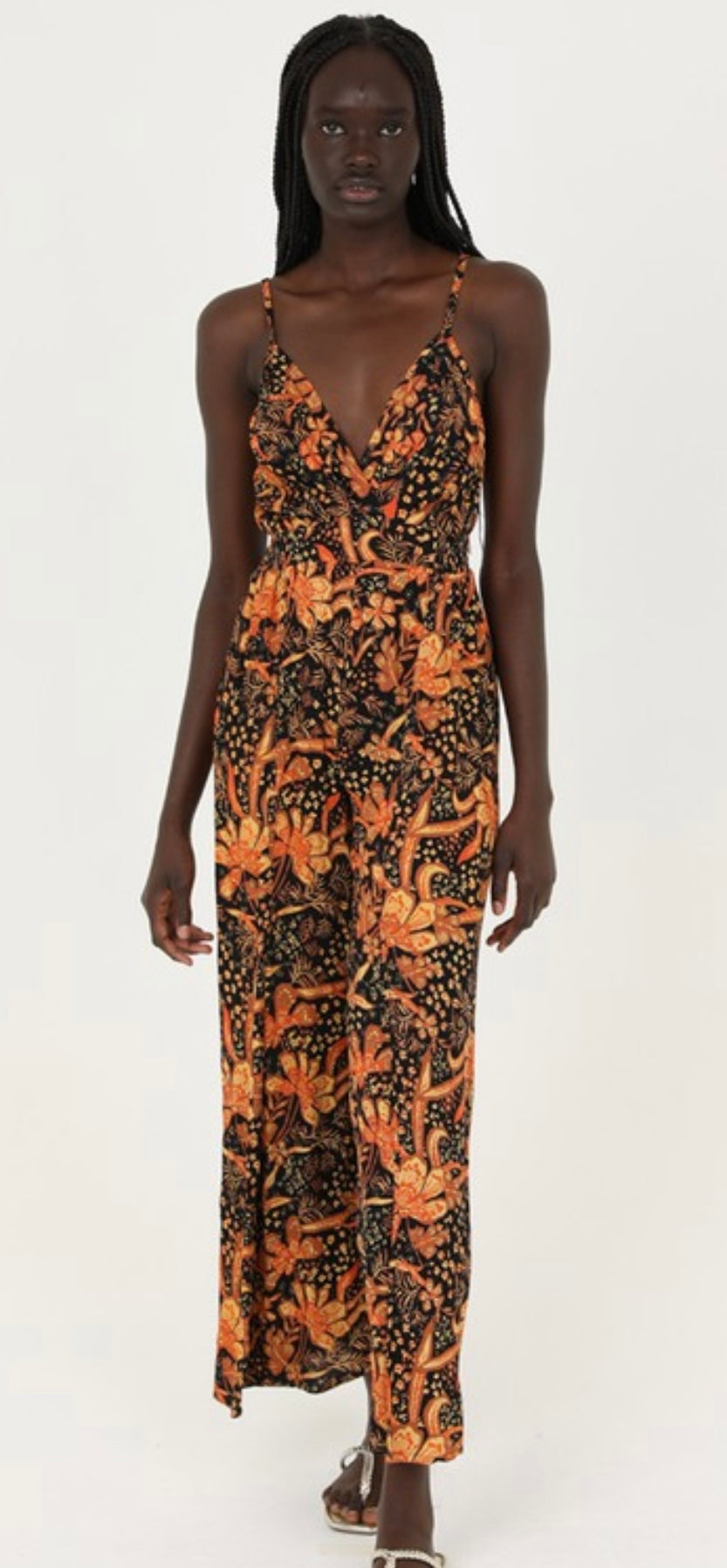 V Neck Slit Leg Jumpsuit