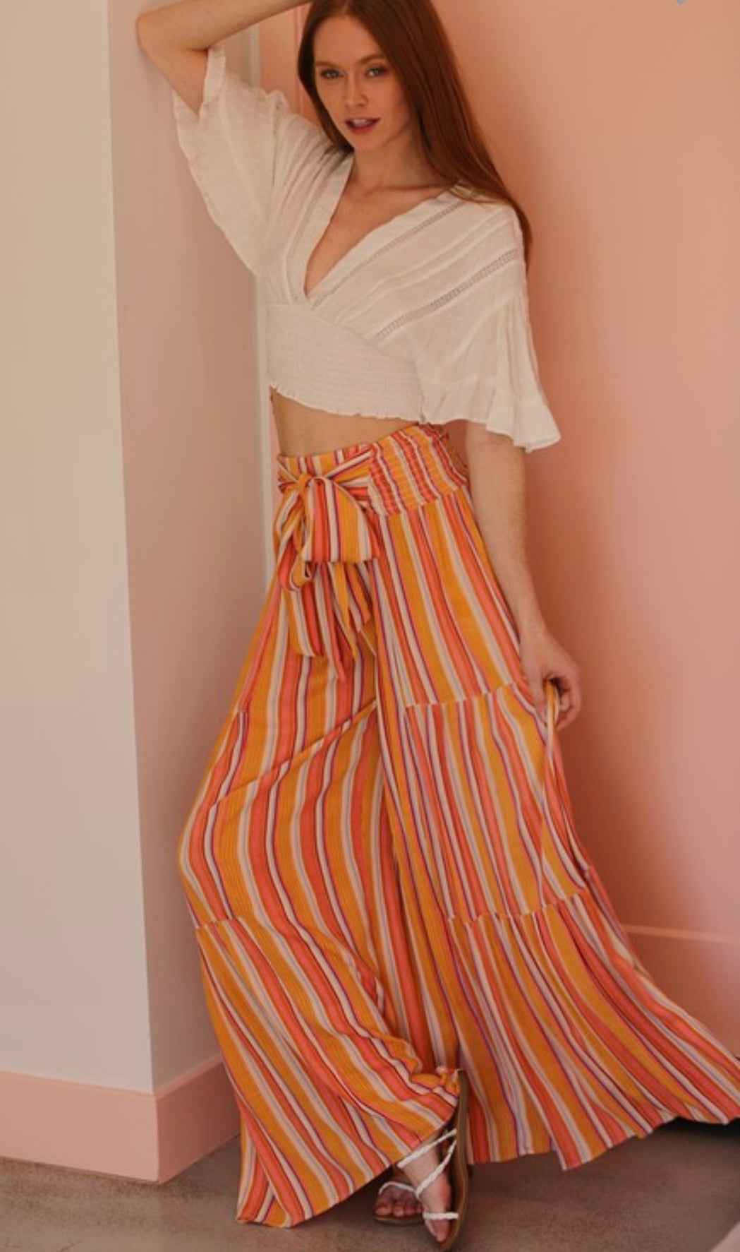 Tie Waist Tiered Wide Leg Pant