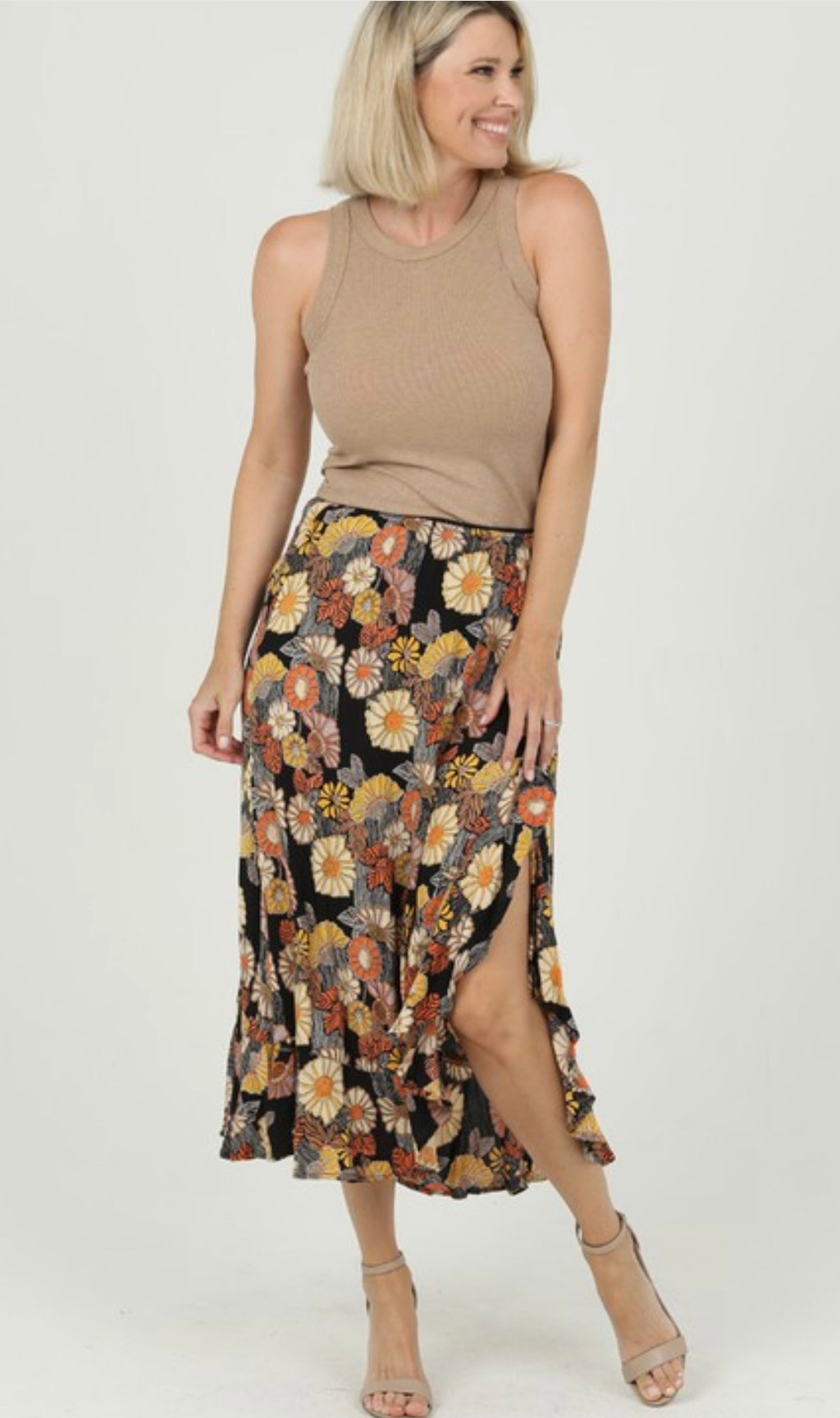 Floral Skirt with Ruffle
