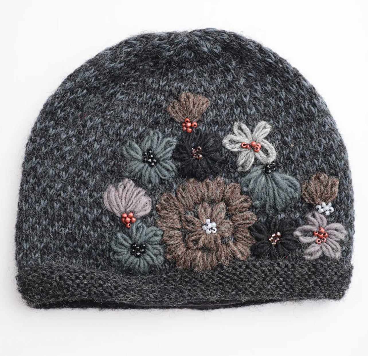 Wool Beanie with Flowers