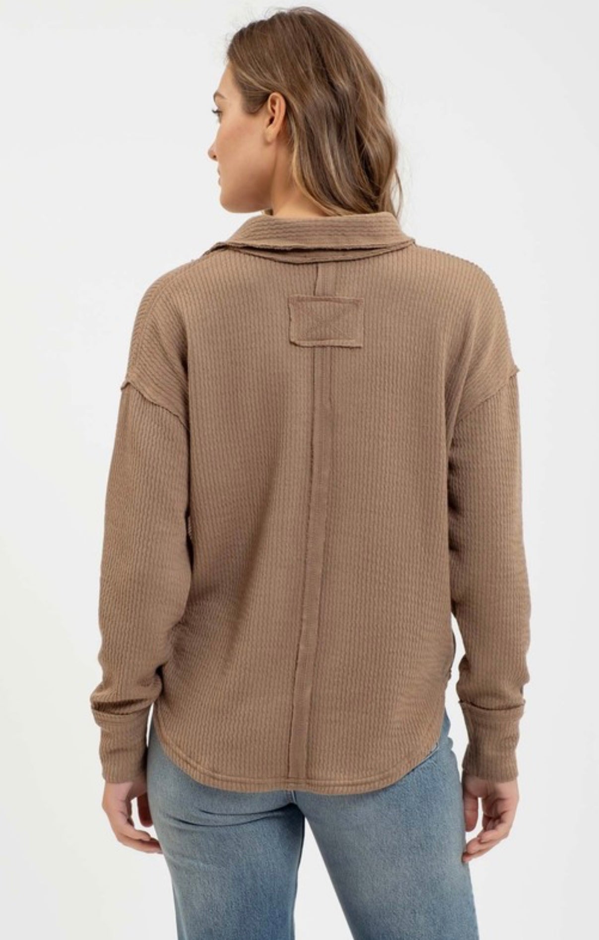 Taupe Long Sleeve Johnny Collared V Neck Shirt