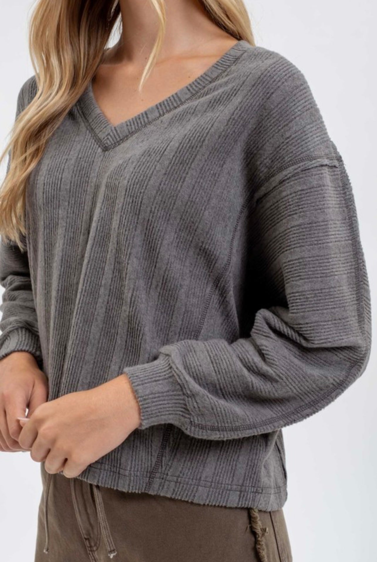 Charcoal Long Sleeve V Neck