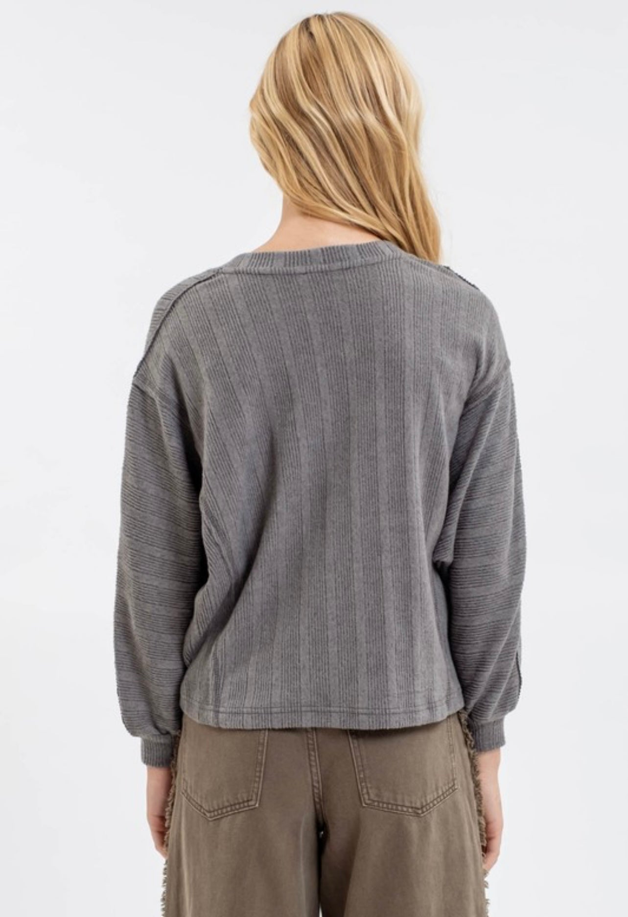 Charcoal Long Sleeve V Neck