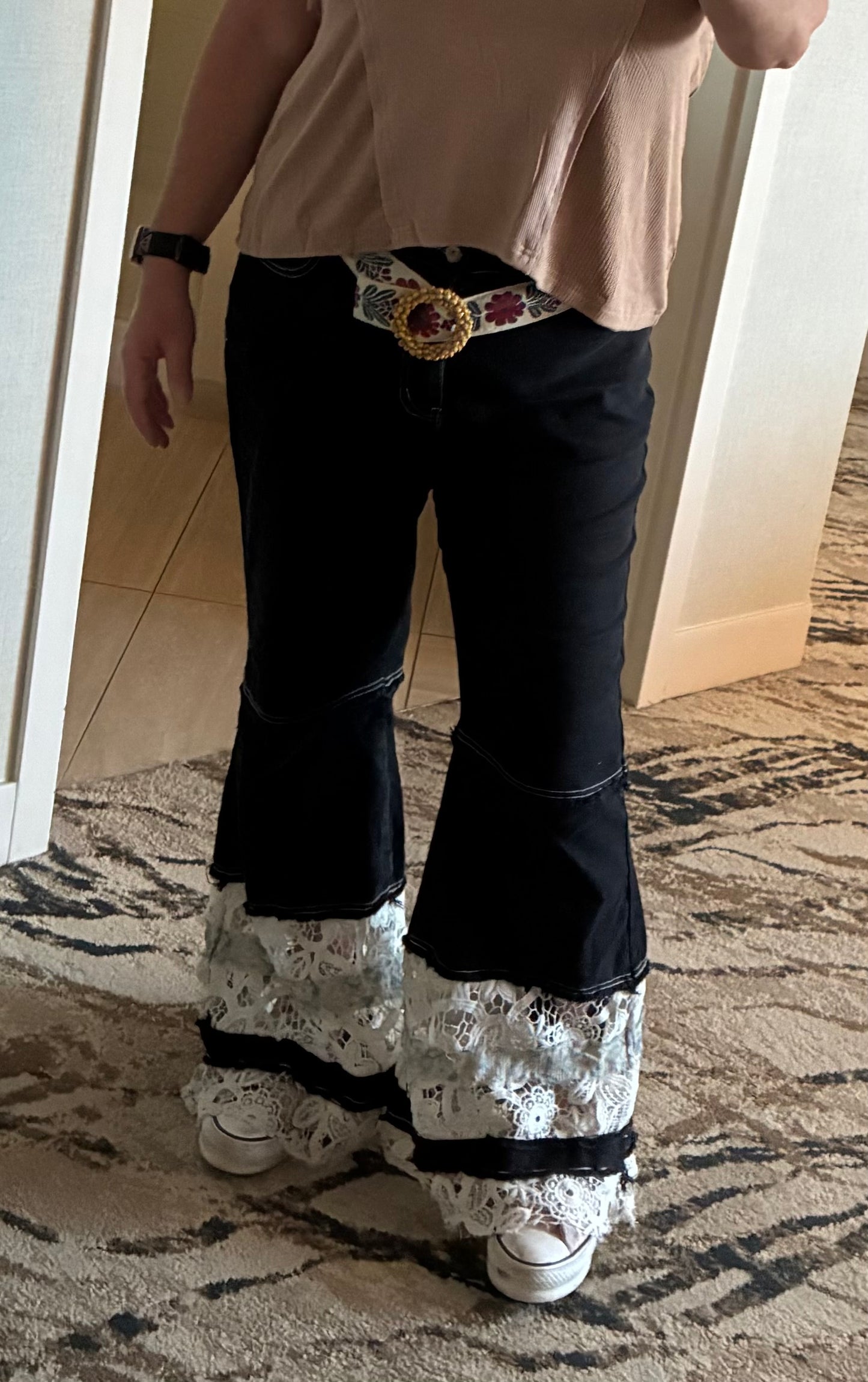 Black Flared Pants with Lace