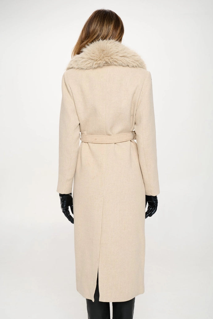 Long Classic Trench Coat with Removable Faux Fur